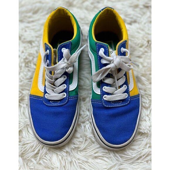 Boys Blue, Green & Yellow Checkered Vans Size 2 - Picture 2 of 9